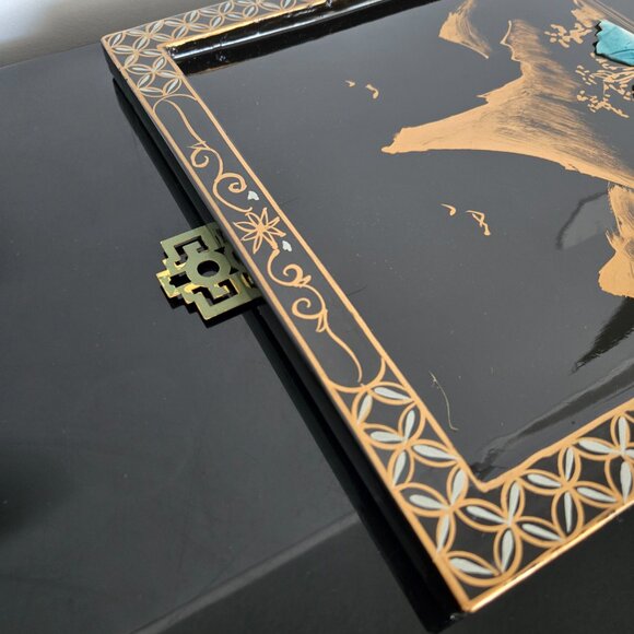 Vintage Asian Wall Art Panel Set – Lacquer & Mother of Pearl Geisha Decor - Picture 16 of 16